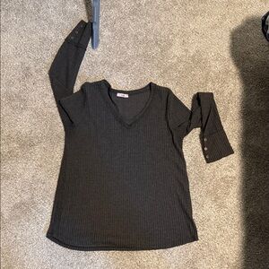 Charcoal, gray V-Neck Ribbed Women's Top